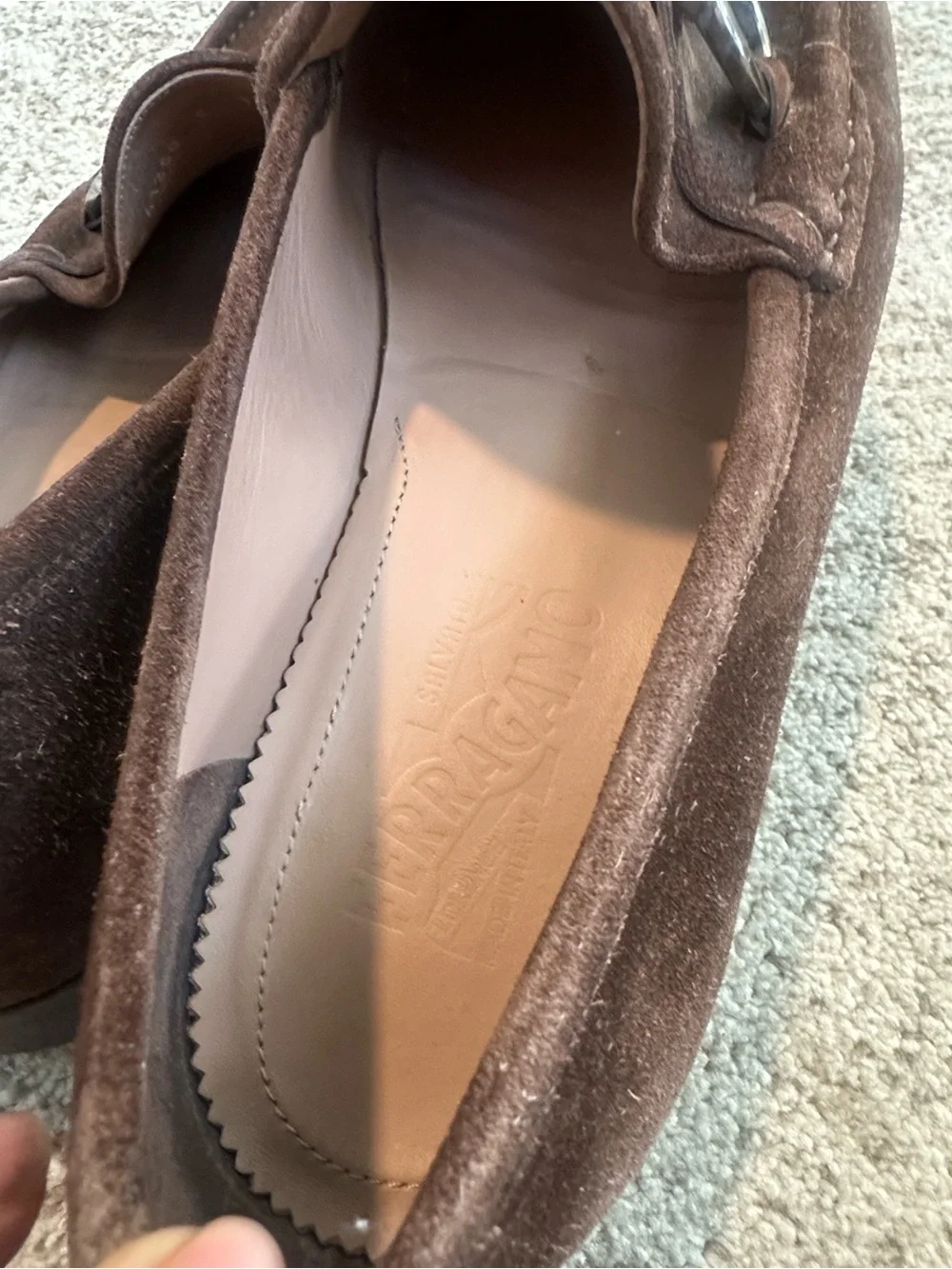 SALVATORE FERRAGAMO Mens Brown Suede Gancini Loafers 11.5